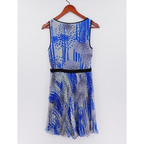 Miss Wu Sheer Dress Womens 4 Blue Floral Pleated Wedding Party Flowy Fairy - Picture 5 of 16